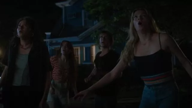 Staud Soleil Top Navy Multi worn by Cece Brewer (Jayden Bartels) as seen in Goosebumps (S02E08)