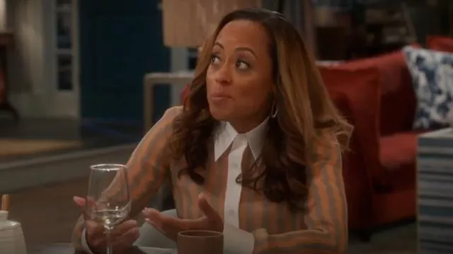 Dries Van Noten Claudio Haut en soie et coton rayé porté par Ivy (Essence Atkins) comme on le voit dans La Maison de Papy (S01E09)
