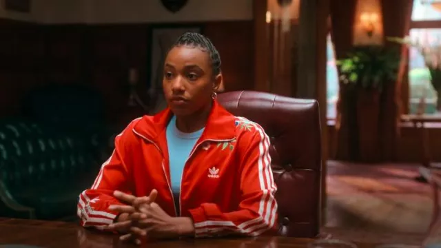 Adidas Graphics Floral Firebird Track Top worn by Whitney Chase (Alyah Chanelle Scott) as seen in The Sex Lives of College Girls (S03E10)