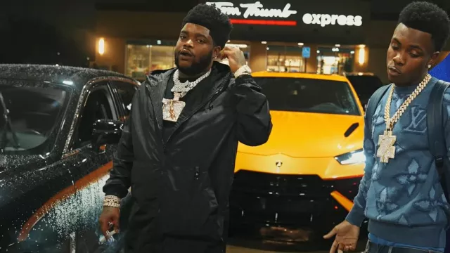 Louis Vuitton Black Hooded Nylon Coat worn by BossMan Dlow in Zillionaire Doe - Pull Up (Official Music Video) ft. BossMan Dlow