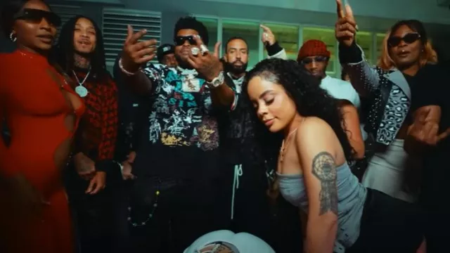 Heaven Sin Black Allover Print 'H.S.' Long Sleeve T-Shirt worn by BossMan Dlow in BossMan Dlow - Mo Chicken Ft. French Montana (Official Video)