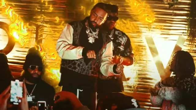 Nahmias Vintage Black 'Heavy' Trackpants worn by French Montana in BossMan Dlow - Mo Chicken Ft. French Montana (Official Video)