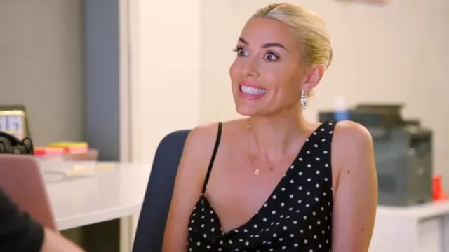 Hello Polly Dotted Moment Satin Polka Dot Midi Dress Black worn by Heather Rae Young as seen in The Flipping El Moussas (S02E06)