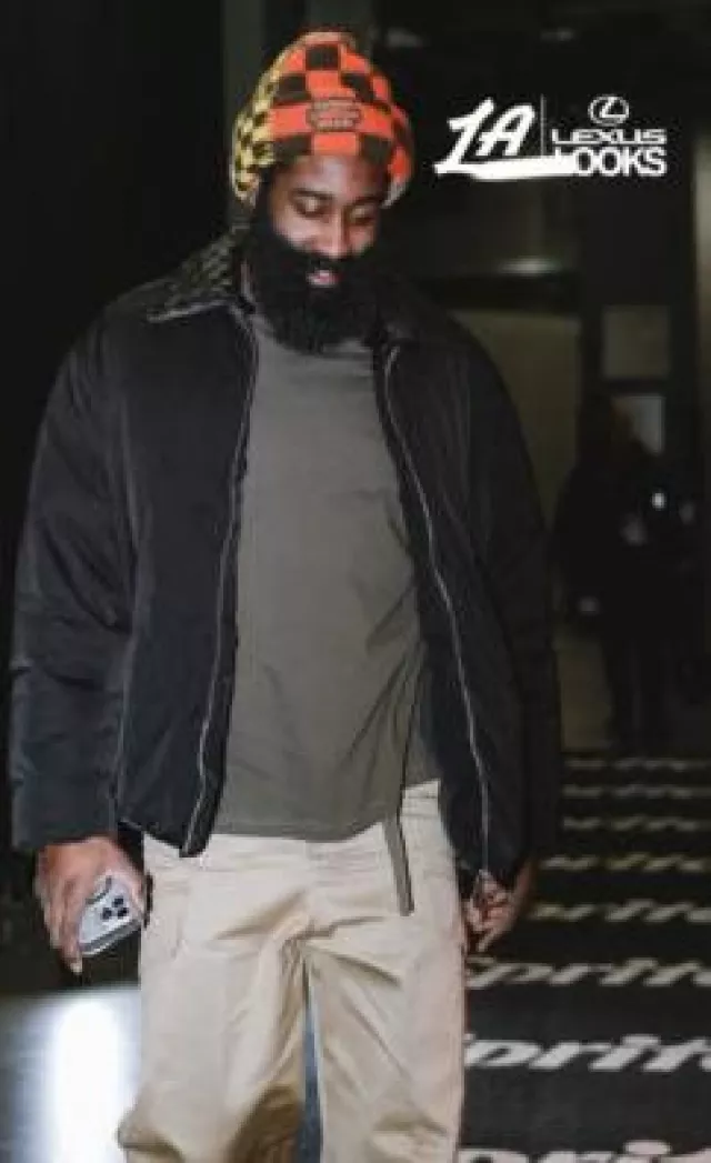Louis Vuitton Yellow & Orange Split Damier Pop Beanie worn by James Harden on the Instagram account @washwizards
