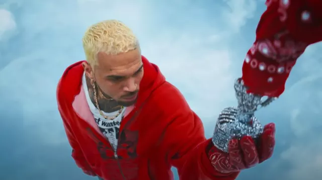 Kapital Red Bandana Leather Gloves worn by Chris Brown in Chris Brown - Residuals (Official Video)