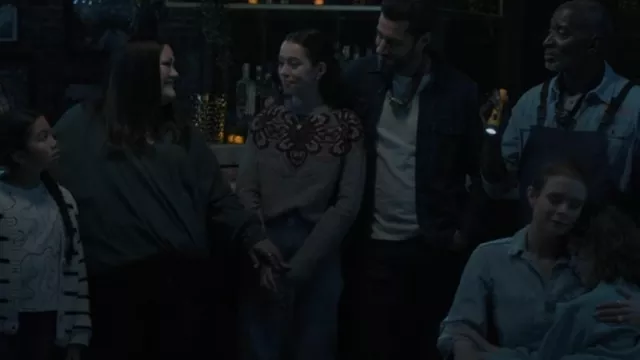 Atm Gray Multi Pattern Wool-Blend Crewneck Sweater worn by Annie Sullivan (Anneliese Judge) as seen in Sweet Magnolias (S04E05)