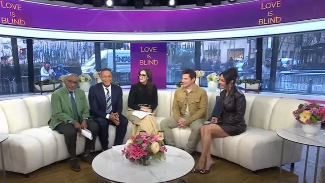 Ralph Lauren Purple Label Clifton Suede Trucker Jacket worn by Nick Lachey as seen in Today on February 10, 2025