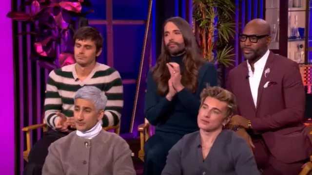 Brushed Wool V-neck Sweater worn by Antoni Porowski as seen in The View on February 10, 2025
