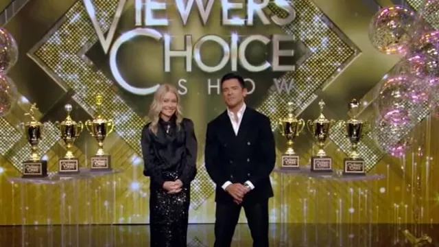 Saint Laurent Monogram Silk Jacquard Blouse worn by Kelly Ripa as seen in LIVE with Kelly and Mark on February 7, 2025