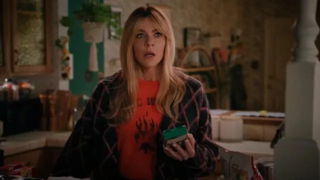 The Ragged Priest Oversized Cardigan In Argyle Knit worn by Morgan Gillory (Kaitlin Olson) as seen in High Potential (S01E13)