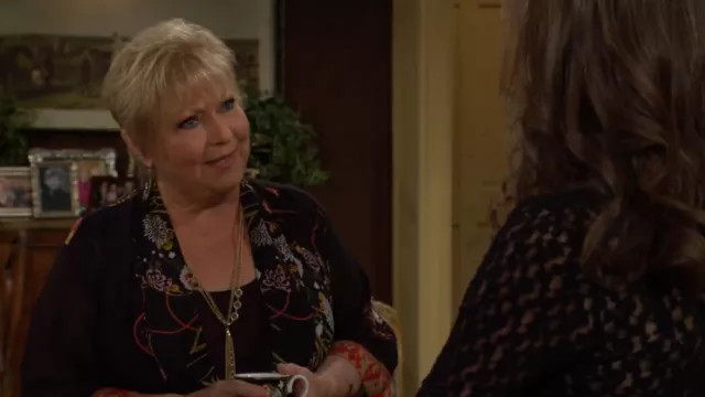 Citron Engineered Blossoms Flowers Kimono Jacket worn by  Traci Abbott (Beth Maitland) as seen in The Young and the Restless on February 6, 2025