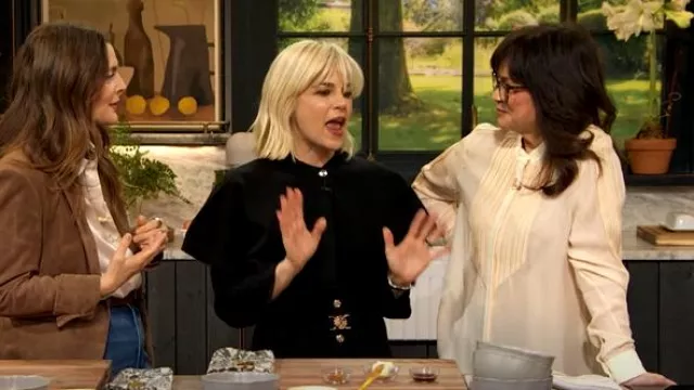 Maje 2-in-1 Knit Dress & removable Cape worn by Selma Blair as seen in The Drew Barrymore Show on February 13, 2025