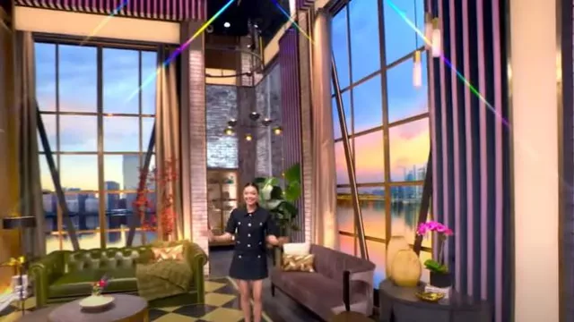 Sandro Short Pleated Skirt worn by Sarah Hyland as seen in The View on February 19, 2025
