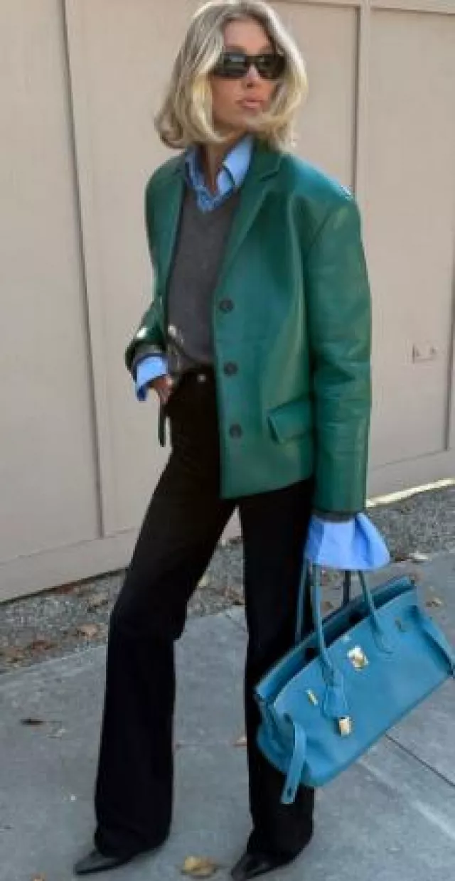 Veste en cuir Nappa à simple boutonnage Miu Miu portée par Elsa Hosk sur son Instagram le 31 janvier 2025