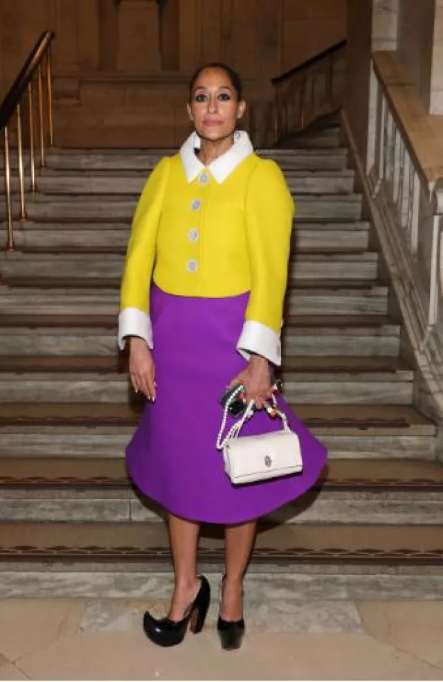 Marc Jacobs White Mini Dual Bag worn by Tracee Ellis Ross at Marc Jacobs Fashion Show on February 3, 2025