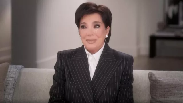 Dolce&Gabbana Pinstriped Double Breasted Wool Twill Blazer worn by Kris Jenner as seen in The Kardashians (S06E02)