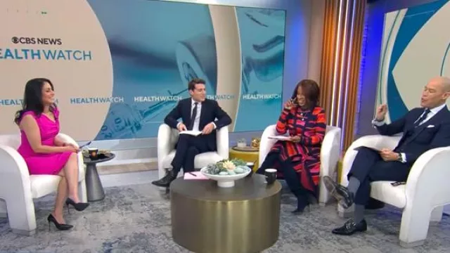 Never Fully Dressed Wave Knitted Dress worn by Gayle King as seen in CBS Mornings on February 17, 2025