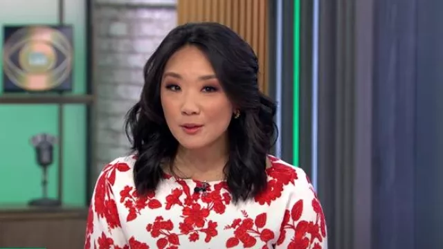 Ann Taylor Tropical Slash Neck Sweater worn by Nancy Chen as seen in CBS Mornings on  February 21, 2025