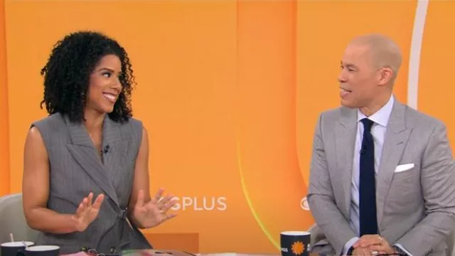 Gilet à rayures Boss Jewelara porté par Adriana Díaz comme on le voit dans CBS Mornings le 24 février 2025
