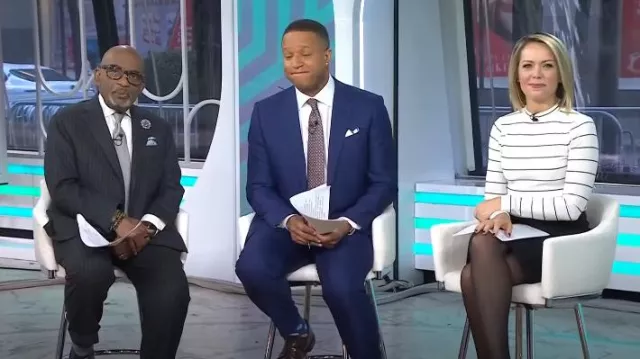 J. Crew Ribbed Striped Mock Neck Bodysuit worn by Dylan Dreyer as seen in Today on February 26, 2025