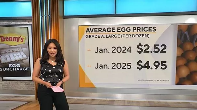 Haut à volants en satin doux Banana Republic porté par Nancy Chen, comme on le voit dans CBS Mornings le 25 février 2025