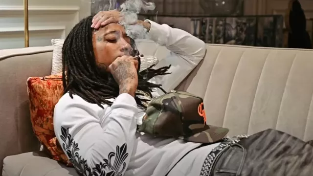 Chrome Hearts Green Camo & Orange-CH Hat worn by Wiz Khalifa in Wiz Khalifa - So Many Pounds Freestyle [Official Music Video]