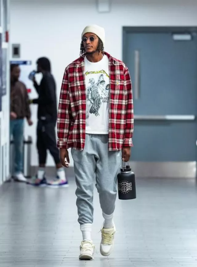 Carhartt Crabapple Red Flannel Shirt worn by Myles Turner on the Instagram account @pacers