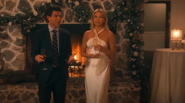 Galvan Santorini Draped Satin Halterneck Gown worn by Isla Gordon (Kate Hudson) as seen in Running Point (S01E05)