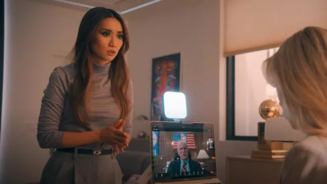 Kurt Geiger Embellished Evil Eye Black Leather Belt worn by Ali Lee (Brenda Song) as seen in Running Point (S01E08)