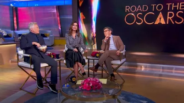 Isabel Marant Lamia Printed High-neck Blouse in Black worn by Rebecca Jarvis as seen in Good Morning America on February 28, 2025