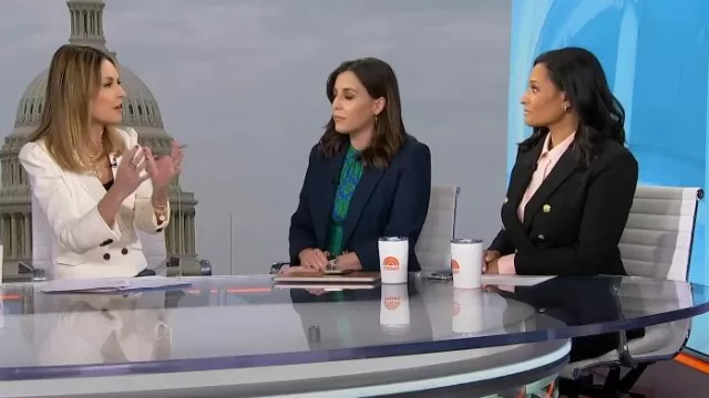 Veste Veronica Beard Miller Dickey en noir avec boutons dorés portée par Kristen Welker comme on le voit dans Today le 5 mars 2025