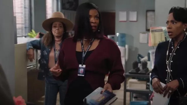 Urban Revivo Knitted Cardigans Long Sleeve V-Neck Lightweight Sweater worn by Ava Coleman (Janelle James) as seen in Abbott Elementary (S04E16)