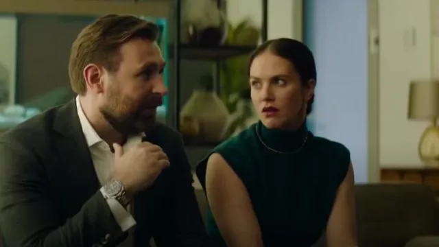 Samsoe Samsoe Nika T-Neck Vest-Scarab worn by Lucy Lambert (Jessica Brown Findlay) as seen in Playing Nice (S01E02)