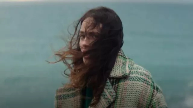 Jaeger Checked Longline Boyfriend Coat with Wool worn by Lucy Lambert (Jessica Brown Findlay) as seen in Playing Nice (S01E04)