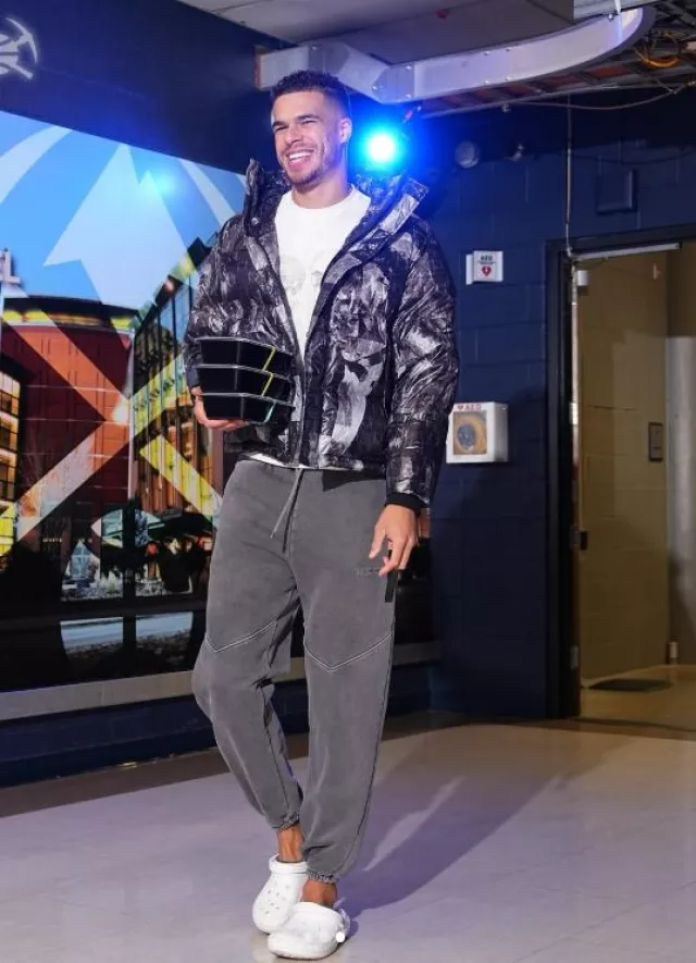 Puma KidSuper Black Abstract Print Down Jacket worn by Michael Porter Jr. on the Instagram account @nuggets