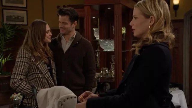 Avec Les Filles Notch-Lapel Plaid Raglan-Seam Coat worn by  Claire Grace (Hayley Erin) as seen in The Young and the Restless on March 6, 2025