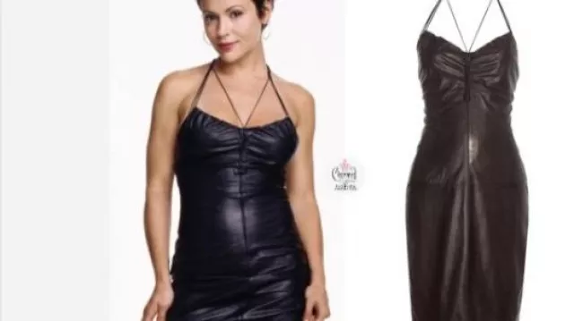 Vintage Tom Ford para Gucci P/V 2003 Vestido de cuero negro (S06 Promo) usado por Phoebe Halliwell (Alyssa Milano) Charmed (S06E00)