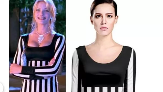 Long Sleeve black and white striped bodycon Dress The mask 94 worn by Tina  Carlyle (Cameron Diaz) in The Mask | Spotern