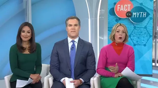 Peter Som Green Square Neck Peplum Top worn by Kaylee Hartung as seen in Today on March 12, 2025