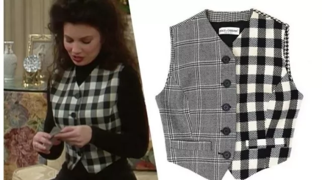 Vintage F/W 1993 Dolce&Gabbana Wool Patchwork Check Houndstooth Waistcoat Top worn by Fran Fine (Fran Drescher) in The Nanny (S00)