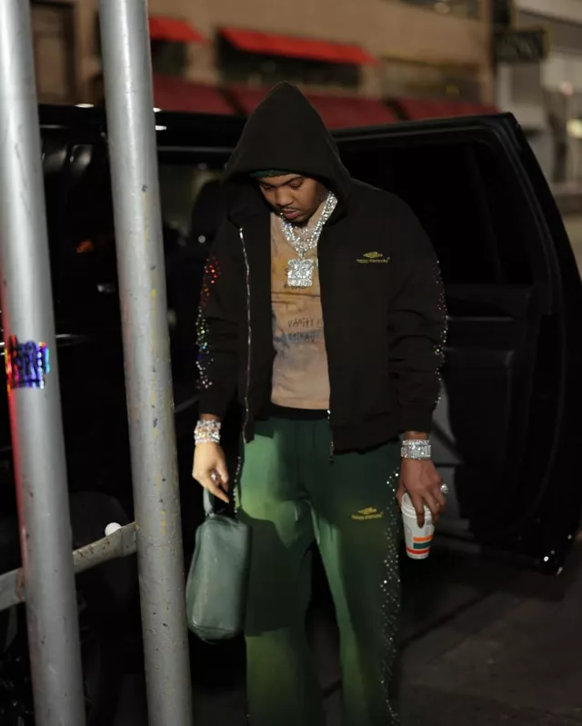 Hmdd Black Crystal Side Studded Zip Hoodie worn by G Herbo on the Instagram account @nolimitherbo