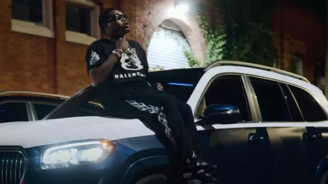 Balenciaga Black Mesh Burning Flame 'Unity' T-Shirt worn by Kenny Muney in Kenny Muney - Paper Route (Official Video) (feat. Key Glock)