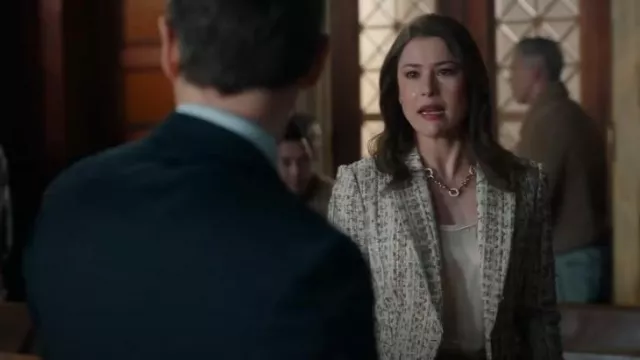 Veronica Beard Multi Tweed Cutaway Dickey Blazer Ivory Jacket worn by Casey Booth (Gabi Carrubba) as seen in Law & Order (S24E14)