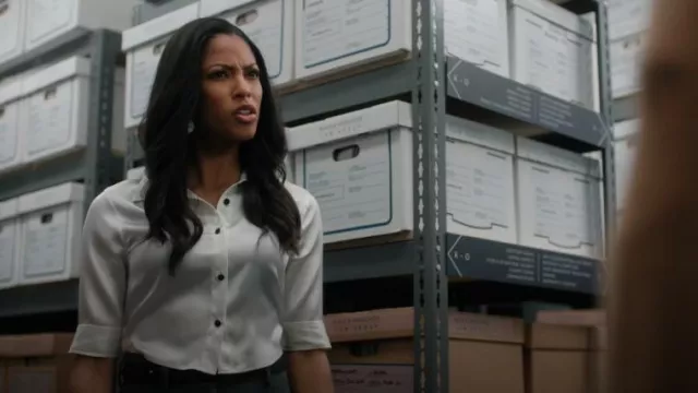 L'Agence Niccola Stretch-Silk Blouse worn by Erica Rollins (Lex Scott Davis) as seen in Suits LA (S01E02)