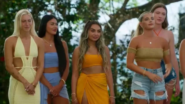 Levis 501 High Waist Ripped Cutoff Denim Shorts Fault Line worn by Olivia S as seen in Temptation Island(S06E01)