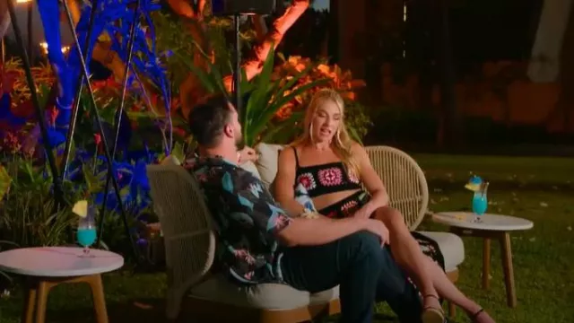 Boohoo Premium Patchwork Crochet Maxi Split Skirt & Bralette Set worn by Tayler Bird as seen in Temptation Island(S06E02)