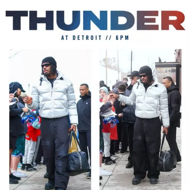 Balenciaga Faded Black Zip-Off Drawstring Cargo Pants worn by Luguentz Dort on the Instagram account @okcthunder