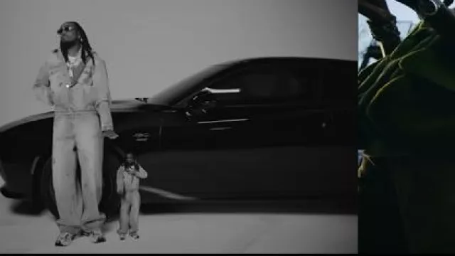 Vetements Light Blue Scribbled Baggy Jeans worn by Quavo in Quavo - Trappa Rappa