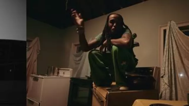 Kapital Green & White Star-Stripe Track Pants worn by Quavo in Quavo - Trappa Rappa