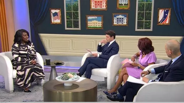 Robe à imprimé zèbre à manches longues St John portée par Uzo Aduba comme on le voit dans CBS Mornings le 12 mars 2025